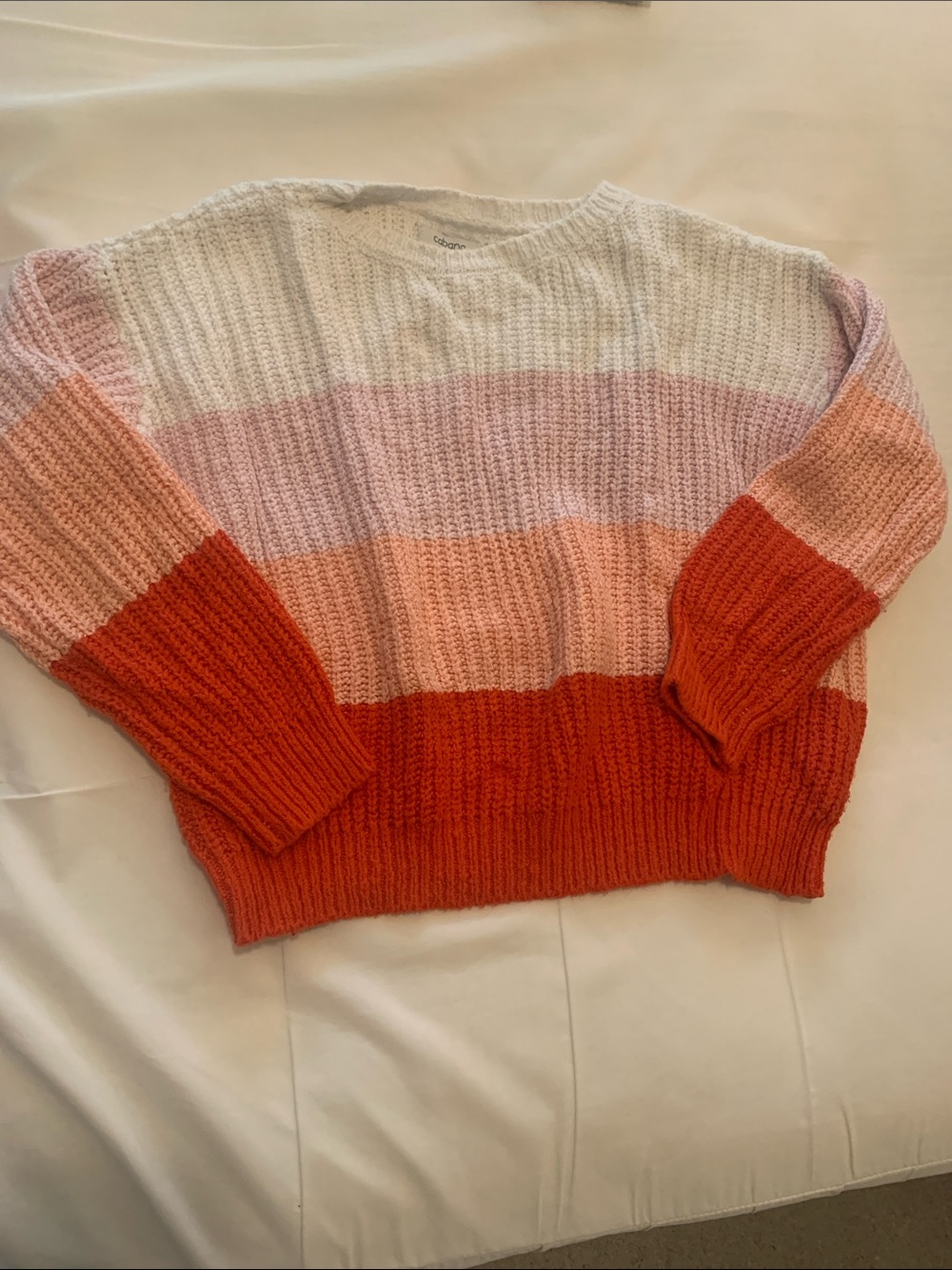 Striped Crewneck Sweater in White, Pink & Orange